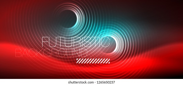 Líneas tecno brillantes neón, plantilla de fondo abstracto de alta tecnología futurista con formas cuadradas, vector