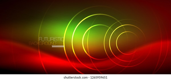 Neon glowing techno lines, hi-tech futuristic abstract background template with square shapes, vector
