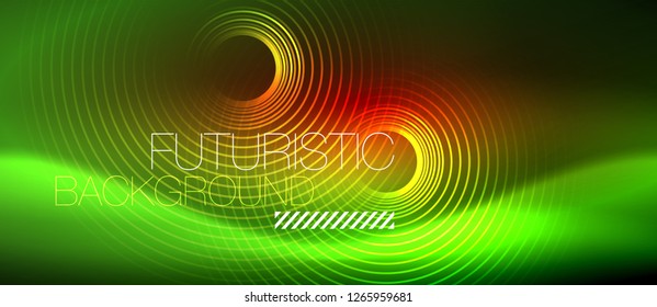 Neon glowing techno lines, hi-tech futuristic abstract background template with square shapes, vector