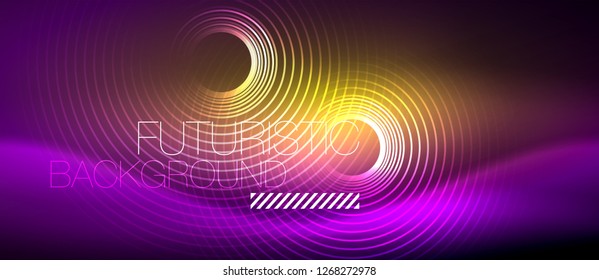 Líneas tecno brillantes neón, plantilla de fondo abstracto de alta tecnología futurista con formas cuadradas, vector