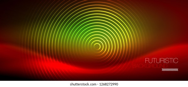 Neon glowing techno lines, hi-tech futuristic abstract background template with square shapes, vector