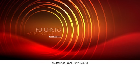 Neon glowing techno lines, hi-tech futuristic abstract background template with square shapes, vector