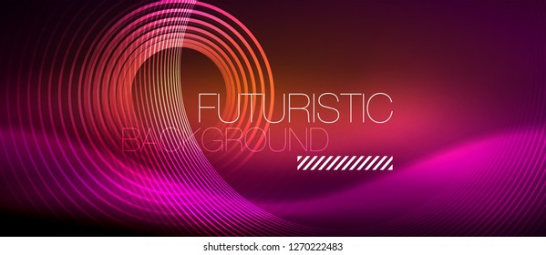Neon glowing techno lines, hi-tech futuristic abstract background template with square shapes, vector