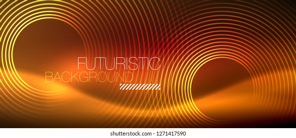 Neon glowing techno lines, hi-tech futuristic abstract background template with square shapes, vector