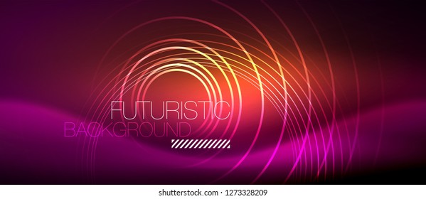 Neon glowing techno lines, hi-tech futuristic abstract background template with square shapes, vector