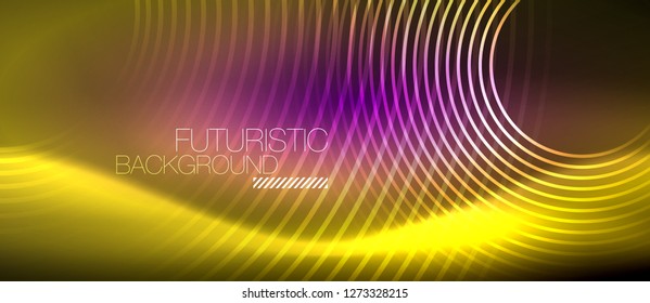 Neon glowing techno lines, hi-tech futuristic abstract background template with square shapes, vector