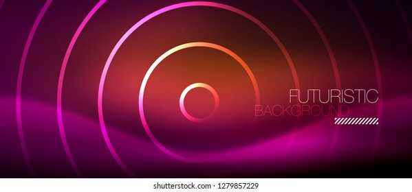 Neon glowing techno lines, hi-tech futuristic abstract background template with square shapes, vector