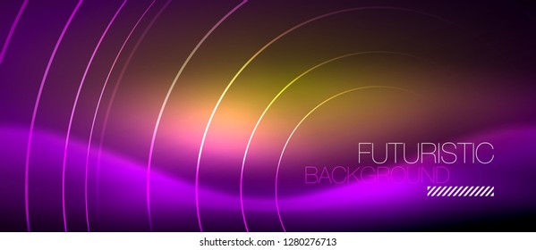 Neon glowing techno lines, hi-tech futuristic abstract background template with square shapes, vector