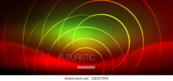 Neon glowing techno lines, hi-tech futuristic abstract background template with square shapes, vector