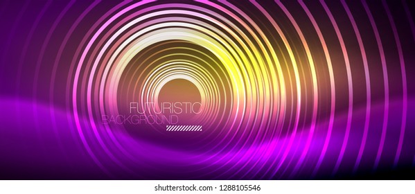 Neon glowing techno lines, hi-tech futuristic abstract background template with square shapes, vector