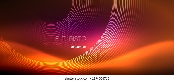 Neon glowing techno lines, hi-tech futuristic abstract background template with square shapes, vector