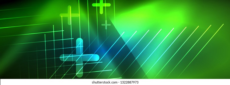 Neon glowing techno lines, hi-tech futuristic abstract background template with lines. Vector illustration