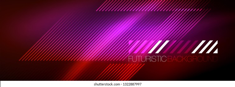 Líneas tecno brillantes neón, plantilla de fondo abstracto de alta tecnología futurista con líneas. Ilustración del vector