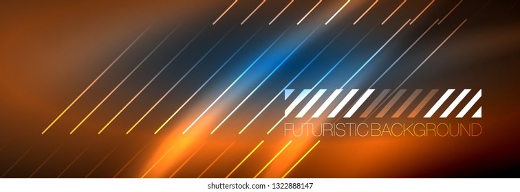 Líneas tecno brillantes neón, plantilla de fondo abstracto de alta tecnología futurista con líneas. Ilustración del vector