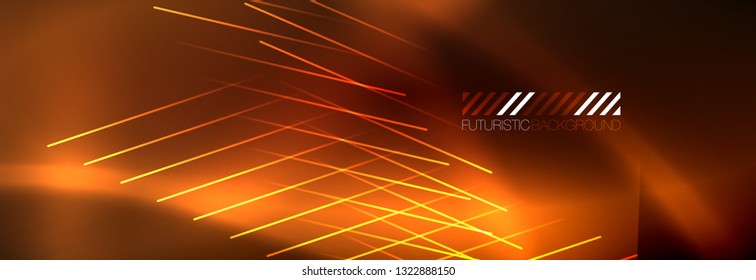 Neon glowing techno lines, hi-tech futuristic abstract background template with lines. Vector illustration