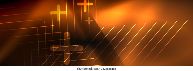 Neon glowing techno lines, hi-tech futuristic abstract background template with lines. Vector illustration