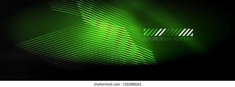 Líneas tecno brillantes neón, plantilla de fondo abstracto de alta tecnología futurista con líneas. Ilustración del vector