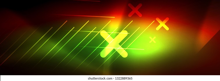 Neon glowing techno lines, hi-tech futuristic abstract background template with lines. Vector illustration