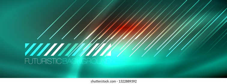 Neon glowing techno lines, hi-tech futuristic abstract background template with lines. Vector illustration