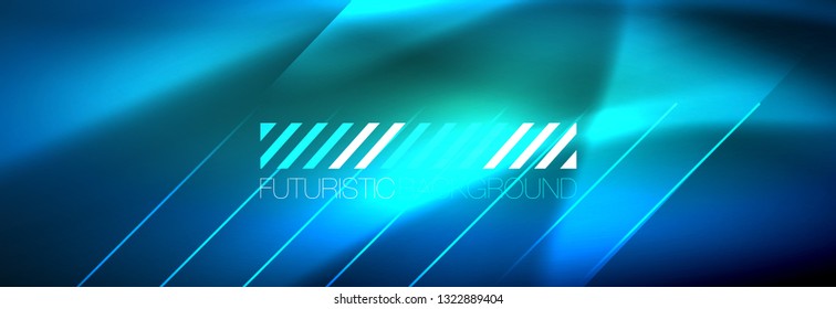 Líneas tecno brillantes neón, plantilla de fondo abstracto de alta tecnología futurista con líneas. Ilustración del vector