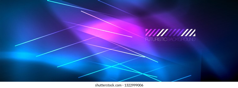 Líneas tecno brillantes neón, plantilla de fondo abstracto de alta tecnología futurista con líneas. Ilustración del vector