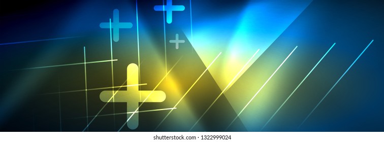 Neon glowing techno lines, hi-tech futuristic abstract background template with lines. Vector illustration