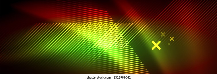 Neon glowing techno lines, hi-tech futuristic abstract background template with lines. Vector illustration