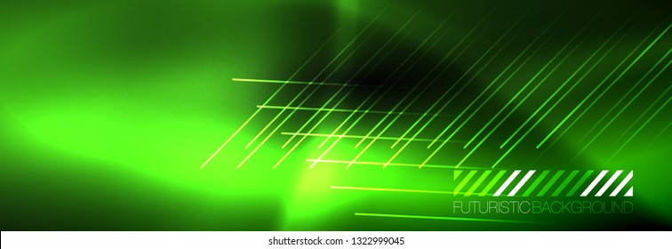 Neon glowing techno lines, hi-tech futuristic abstract background template with lines. Vector illustration