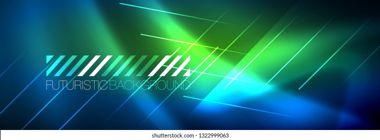Neon glowing techno lines, hi-tech futuristic abstract background template with lines. Vector illustration