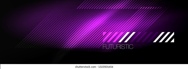 Neon glowing techno lines, hi-tech futuristic abstract background template with lines. Vector illustration
