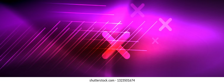 Neon glowing techno lines, hi-tech futuristic abstract background template with lines. Vector illustration