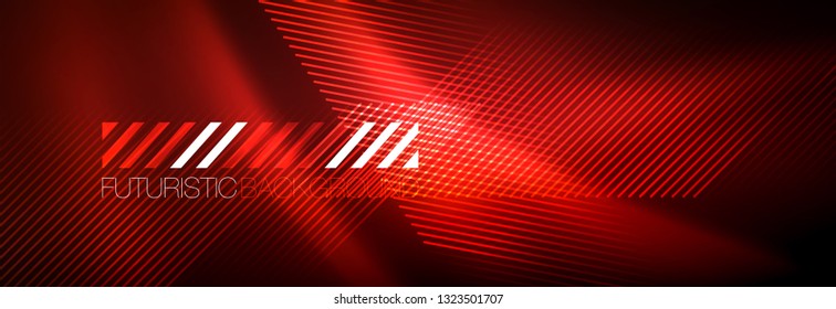 Neon glowing techno lines, hi-tech futuristic abstract background template with lines. Vector illustration