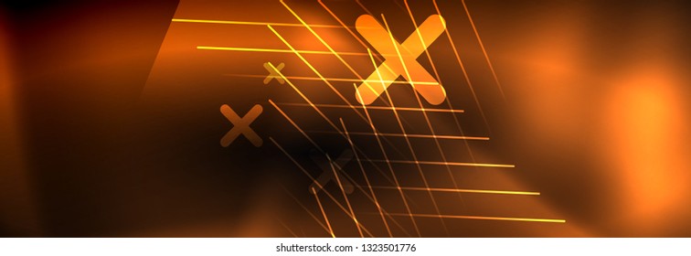 Líneas tecno brillantes neón, plantilla de fondo abstracto de alta tecnología futurista con líneas. Ilustración del vector
