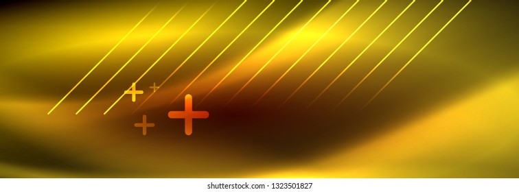 Neon glowing techno lines, hi-tech futuristic abstract background template with lines. Vector illustration