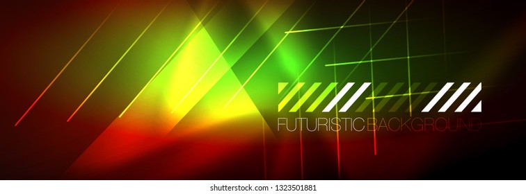Neon glowing techno lines, hi-tech futuristic abstract background template with lines. Vector illustration