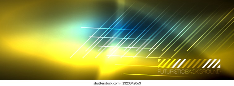 Neon glowing techno lines, hi-tech futuristic abstract background template with lines. Vector illustration