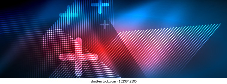 Líneas tecno brillantes neón, plantilla de fondo abstracto de alta tecnología futurista con líneas. Ilustración del vector