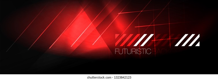Líneas tecno brillantes neón, plantilla de fondo abstracto de alta tecnología futurista con líneas. Ilustración del vector