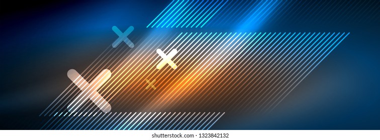 Neon glowing techno lines, hi-tech futuristic abstract background template with lines. Vector illustration