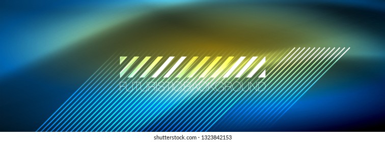 Líneas tecno brillantes neón, plantilla de fondo abstracto de alta tecnología futurista con líneas. Ilustración del vector