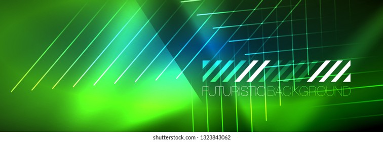 Neon glowing techno lines, hi-tech futuristic abstract background template with lines. Vector illustration