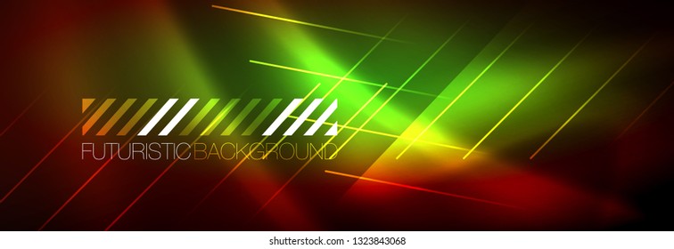 Neon glowing techno lines, hi-tech futuristic abstract background template with lines. Vector illustration