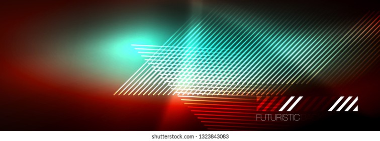 Neon glowing techno lines, hi-tech futuristic abstract background template with lines. Vector illustration