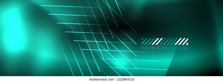 Neon glowing techno lines, hi-tech futuristic abstract background template with lines. Vector illustration