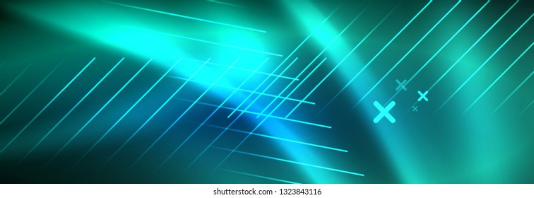 Neon leuchtende Techno-Linien, High-Tech-futuristische abstrakte Hintergrundvorlage mit Linien. Vektorgrafik