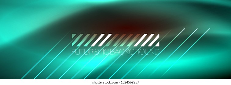 Neon glowing techno lines, hi-tech futuristic abstract background template with lines. Vector illustration