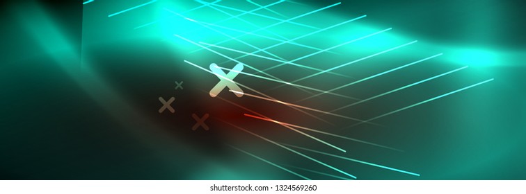 Neon glowing techno lines, hi-tech futuristic abstract background template with lines. Vector illustration