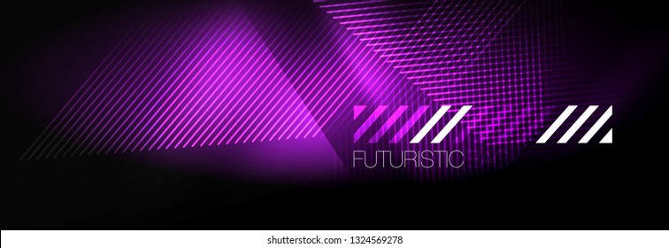 Neon glowing techno lines, hi-tech futuristic abstract background template with lines. Vector illustration - Shutterstock ID 1324569278