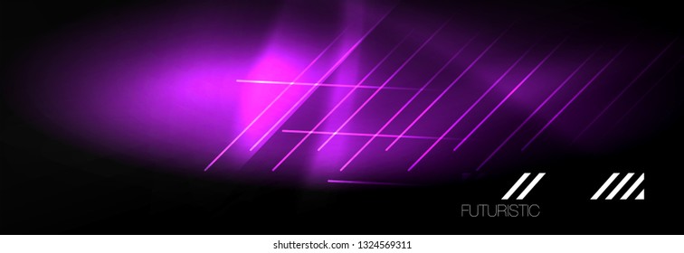 Líneas tecno brillantes neón, plantilla de fondo abstracto de alta tecnología futurista con líneas. Ilustración del vector