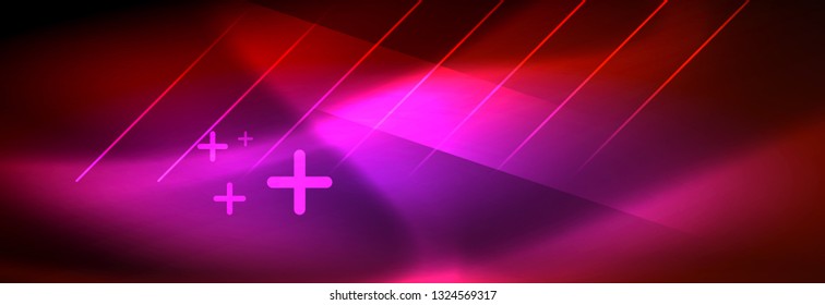 Neon glowing techno lines, hi-tech futuristic abstract background template with lines. Vector illustration